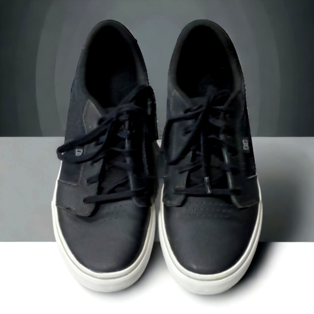 Men's Black Leather DC Skate Sneakers